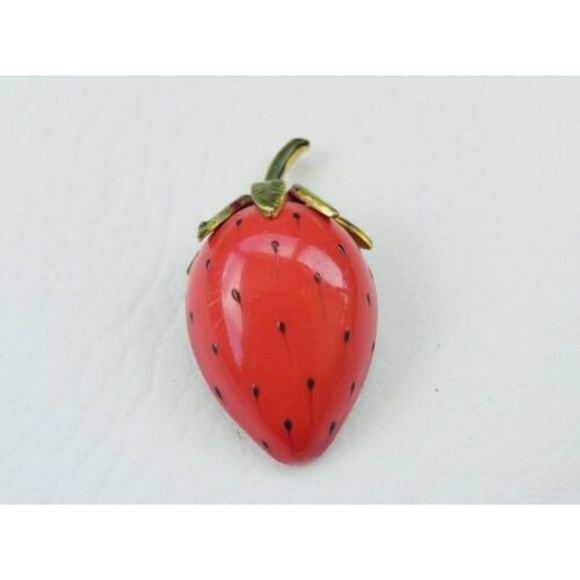 Vintage Original By Robert Strawberry Pin Brooch-Enamel-Signed - Picture 2 of 8